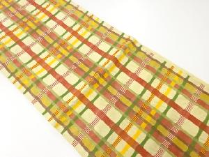 アンティーク　格子模様織出し袋帯（材料）